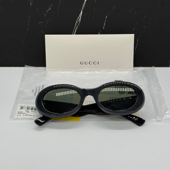 NEW GG1587S 001 GUCCI BLACK GREEN OVAL WOMEN GUCCI SUNGLASSES - Picture 11 of 12